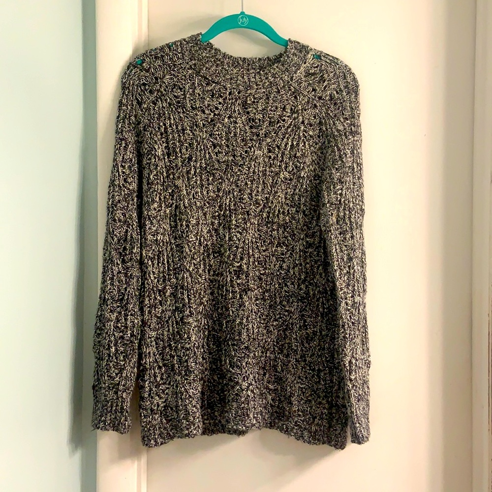 Kensie Black White Chunky Knit Oversize Sweater Crewneck Small